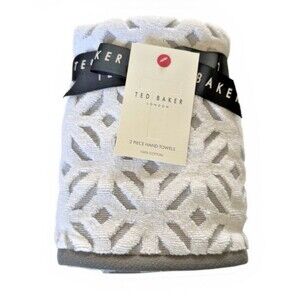Ted Baker London Hand Towels Luxury White Gray 100% Cotton Set of 2 Textured